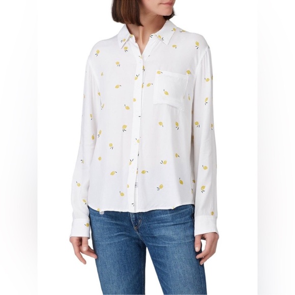 RAILS - Rosci Citron Lemon Print Rayon Button Front Shirt Medium - Picture 5 of 10
